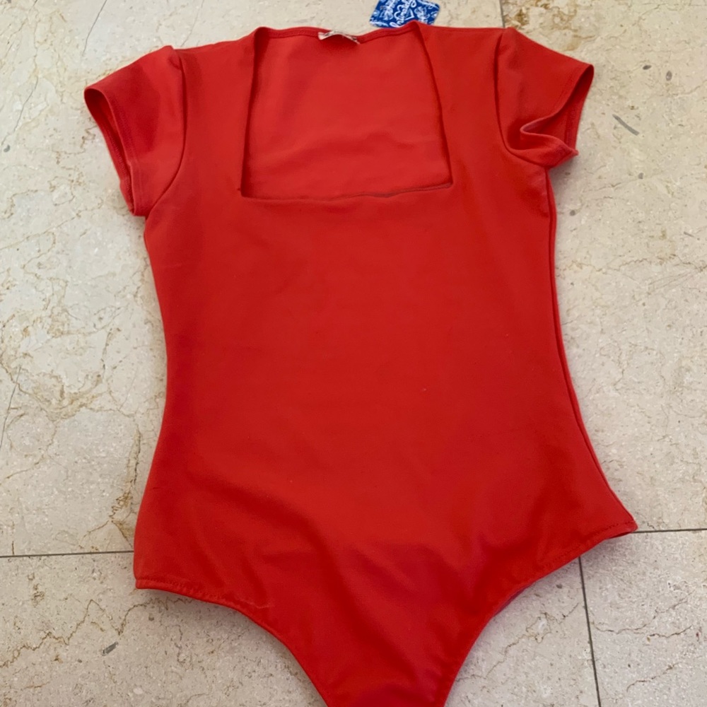 NWT Free People square neck bright red bodysuit XS